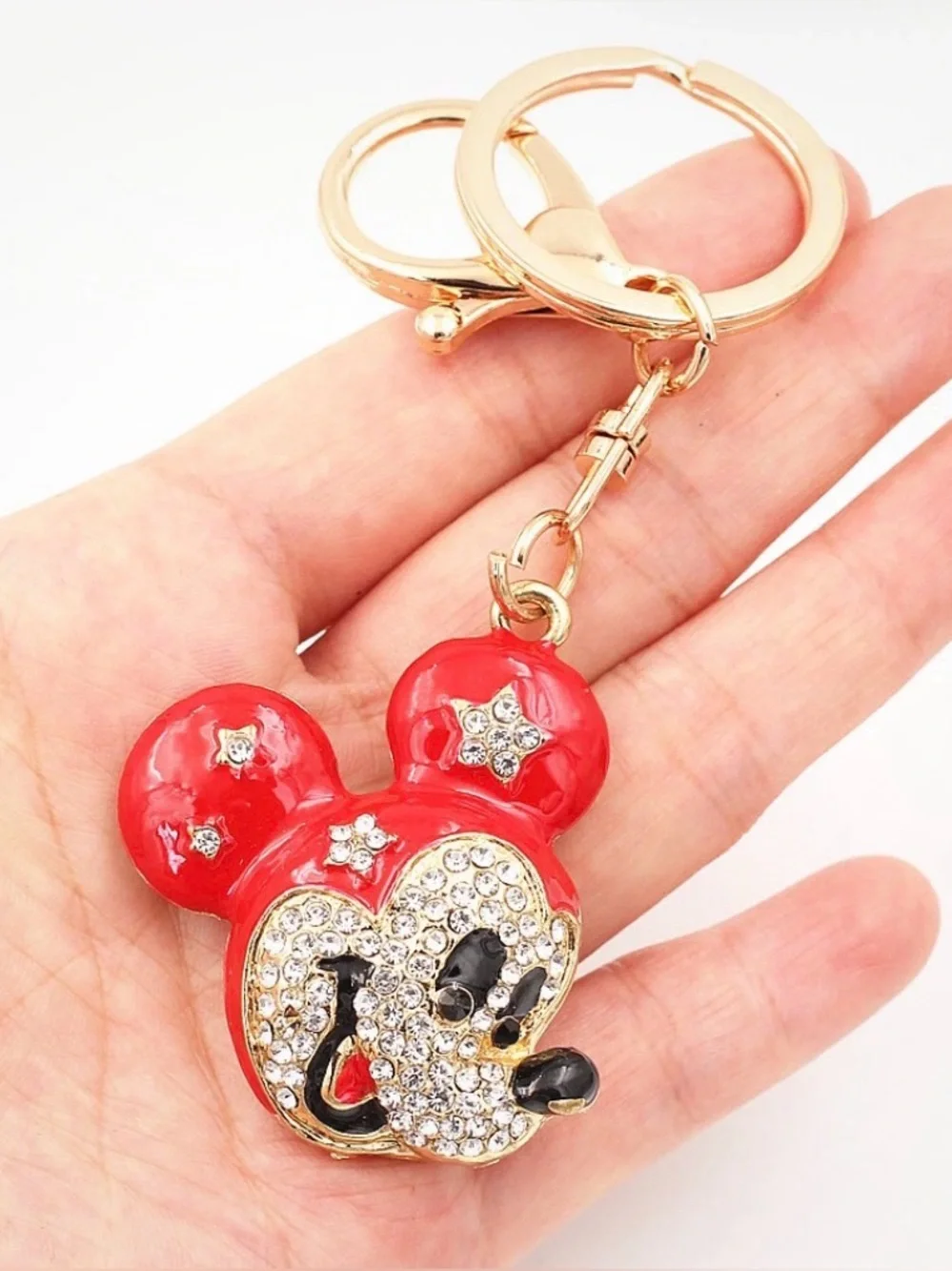 NEW Gold & Red Rhinestone Mickey Mouse Bag Charm Keychain